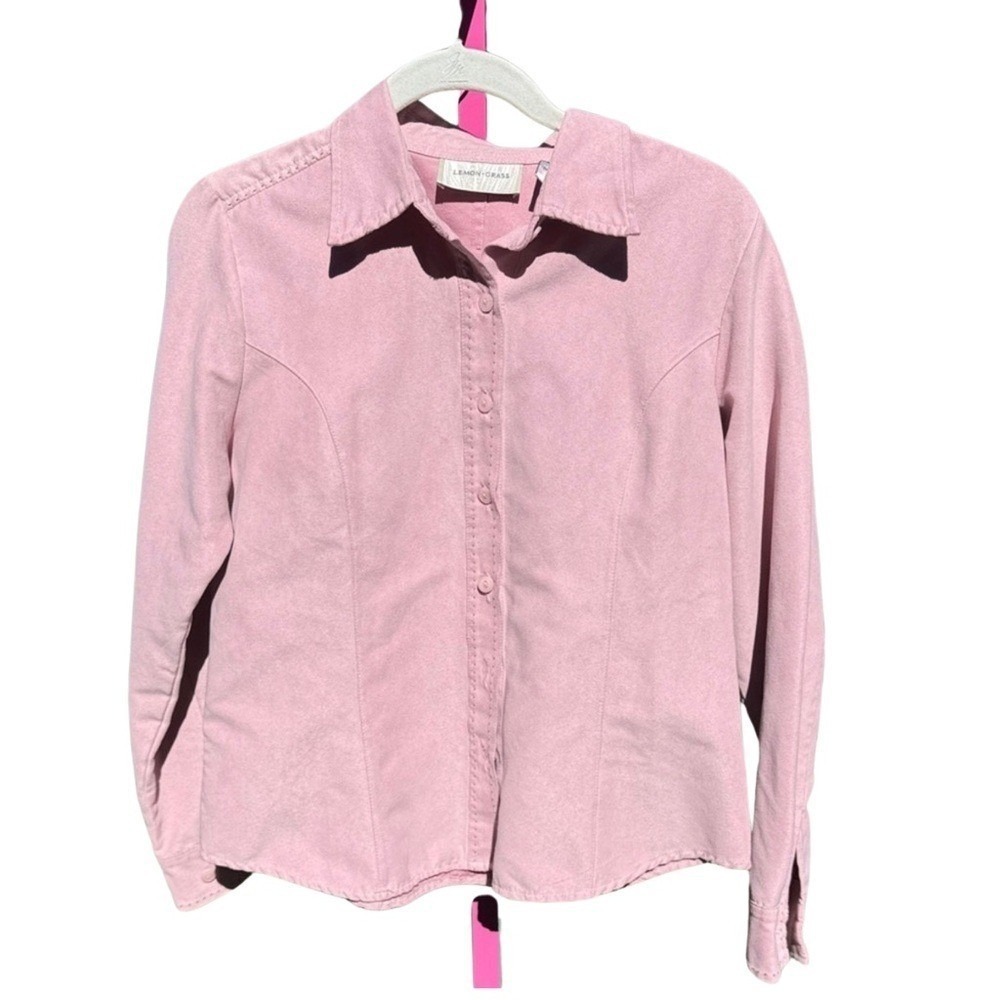 Lemon Grass Women Pink Faux Suede Button Down Shirt Long Sleeve Size‎ S Western